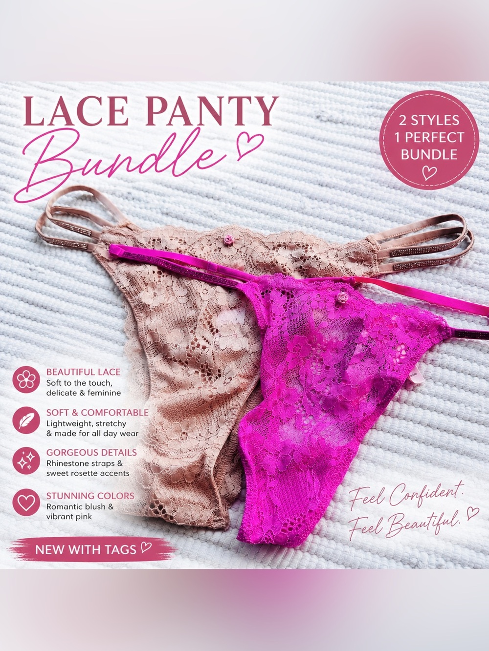 Victoria's Secret Dream Angels Shine Straps  Lace Panty Bundle XL NWT